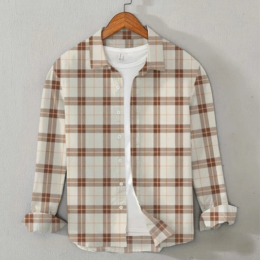 cotton-twill-checkered-shirt-cream-brown