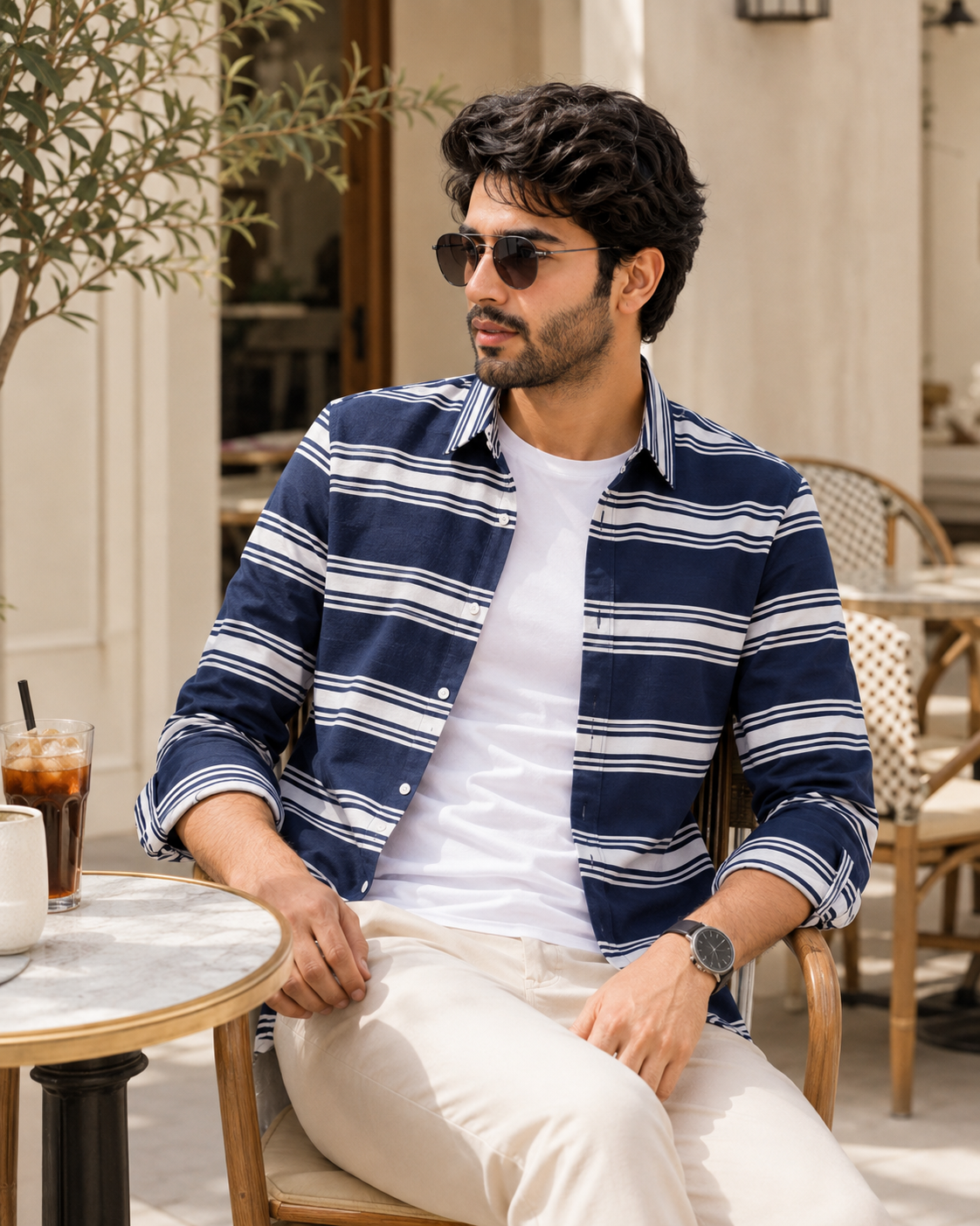 Deep Indigo Striped Shirt ( Old Money Style )model pic 2