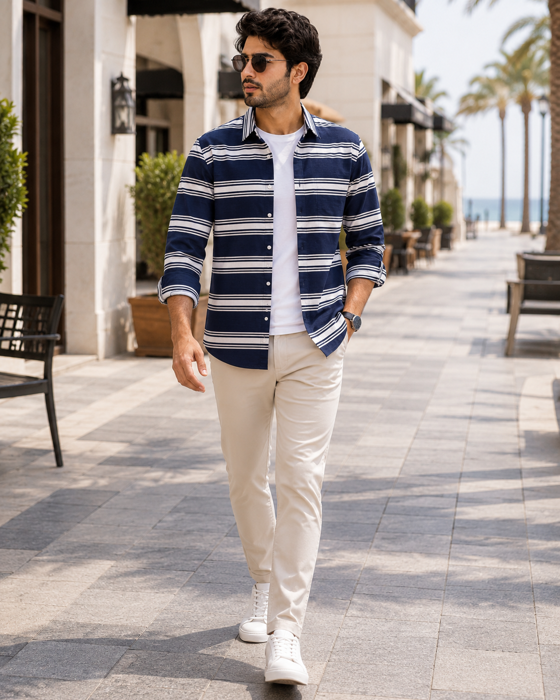Deep Indigo Striped Shirt ( Old Money Style )model pic 3