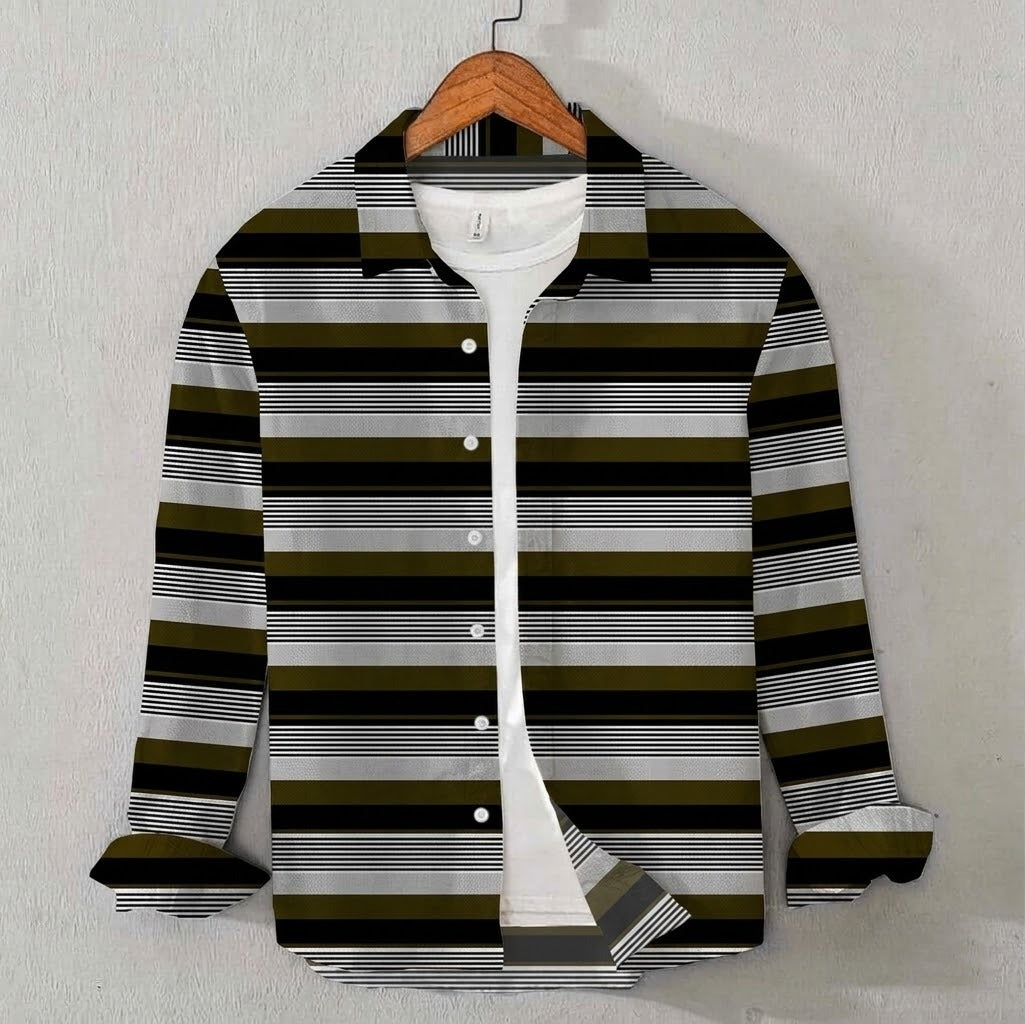 Deep Khaki Olive Striped Shirt ( Old Money Style )