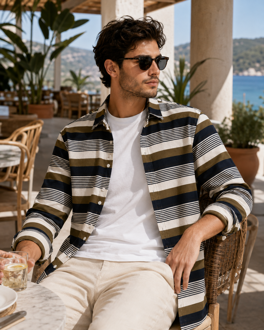 Deep Khaki Olive Striped Shirt ( Old Money Style ) Mosel pic 2