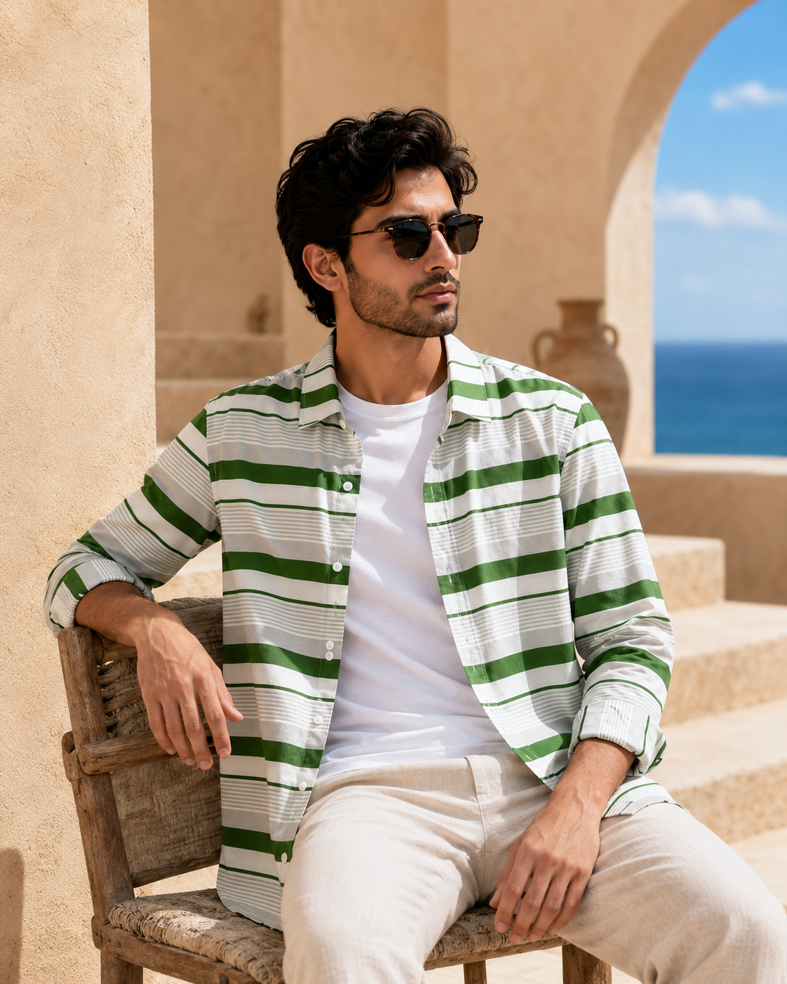 Evergreen Striped Shirt ( Old Money Style ) Model pic 2