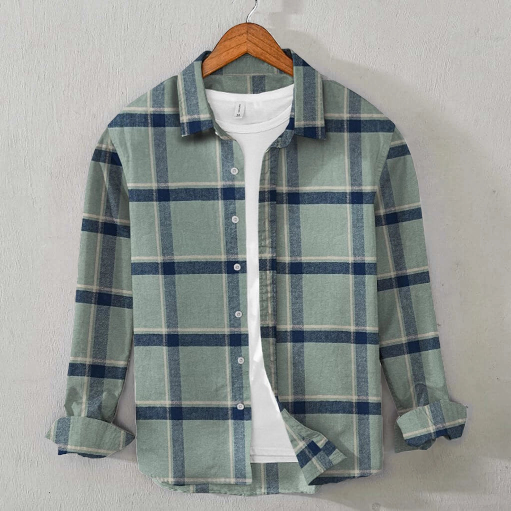 Men’s Flannel Shirt – Green Blue Check