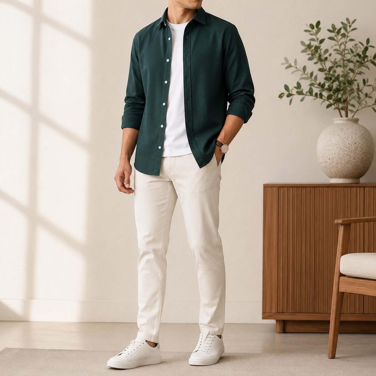 Cotton Chambray Shirt – Forest Green