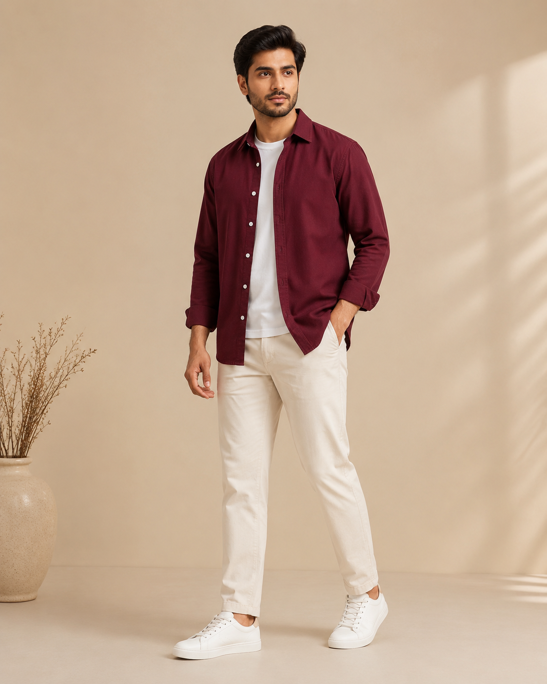 Cotton Chambray Shirt – Maroon