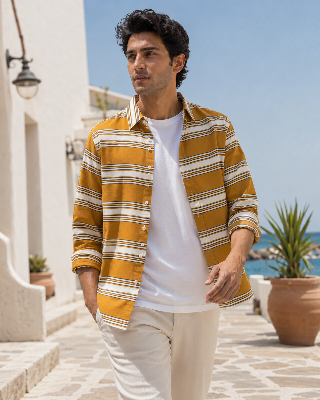 Golden Honey Striped Shirt (Old Money Style) Model pic 1