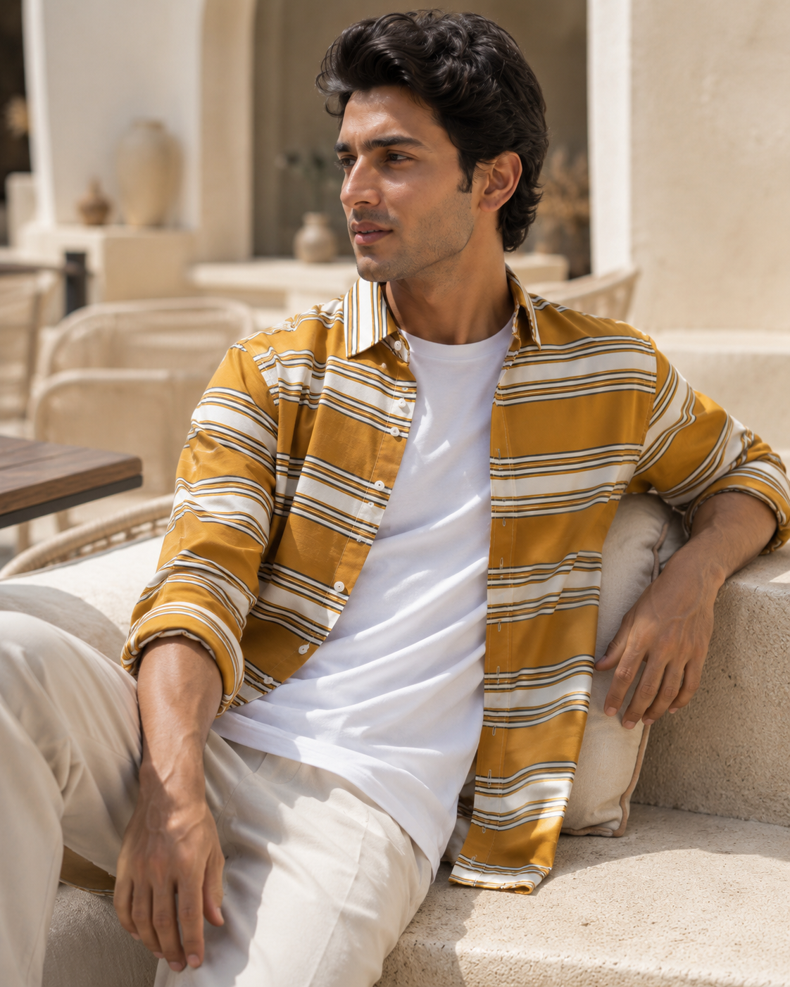 Golden Honey Striped Shirt (Old Money Style) Model pic 2