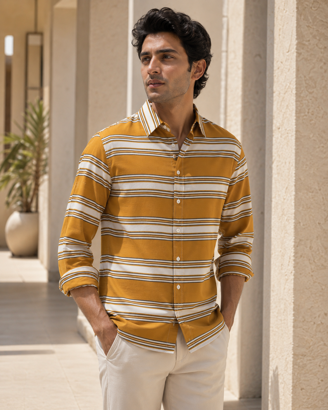 Golden Honey Striped Shirt (Old Money Style) model pic 3