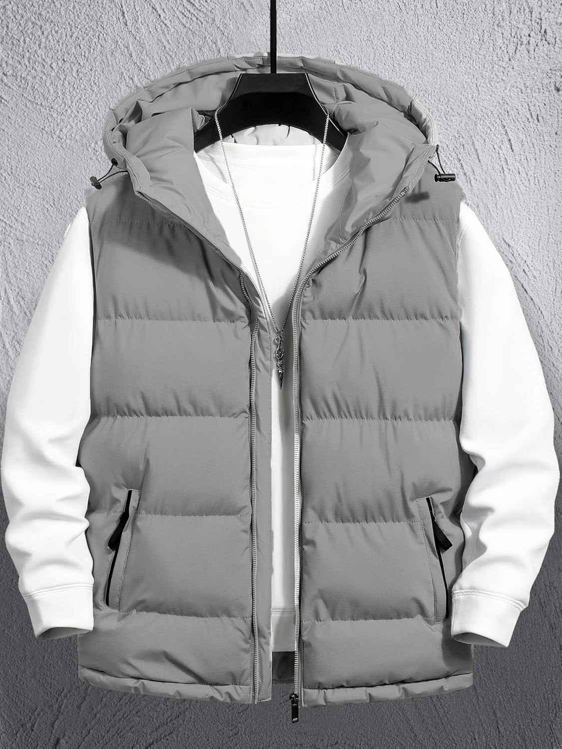 Sleeveless Puffer Hooded Jacket (Grey)