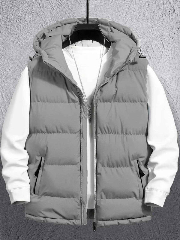 Sleeveless Puffer Hooded Jacket (Grey)