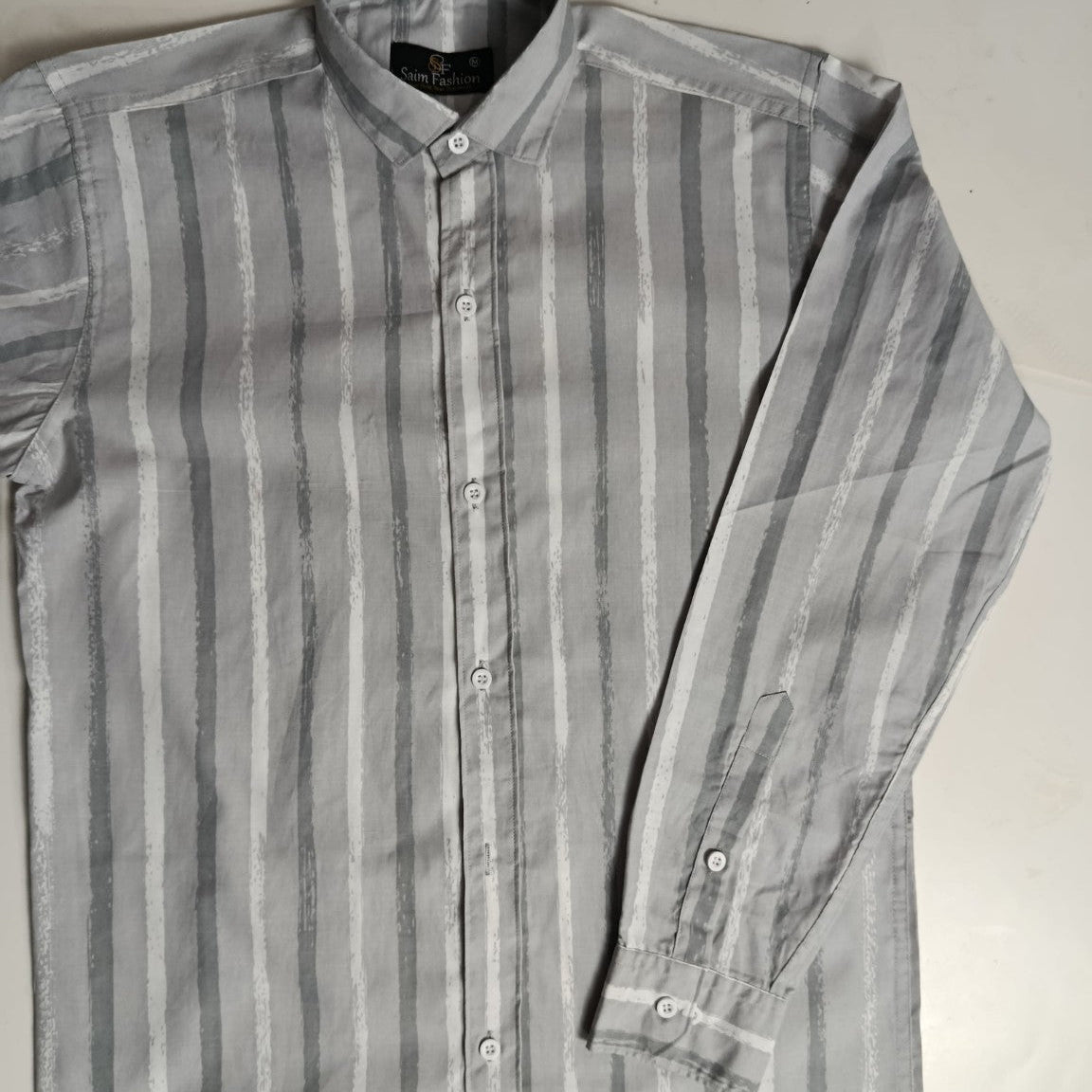 Grey Brush Print Cotton Shirt