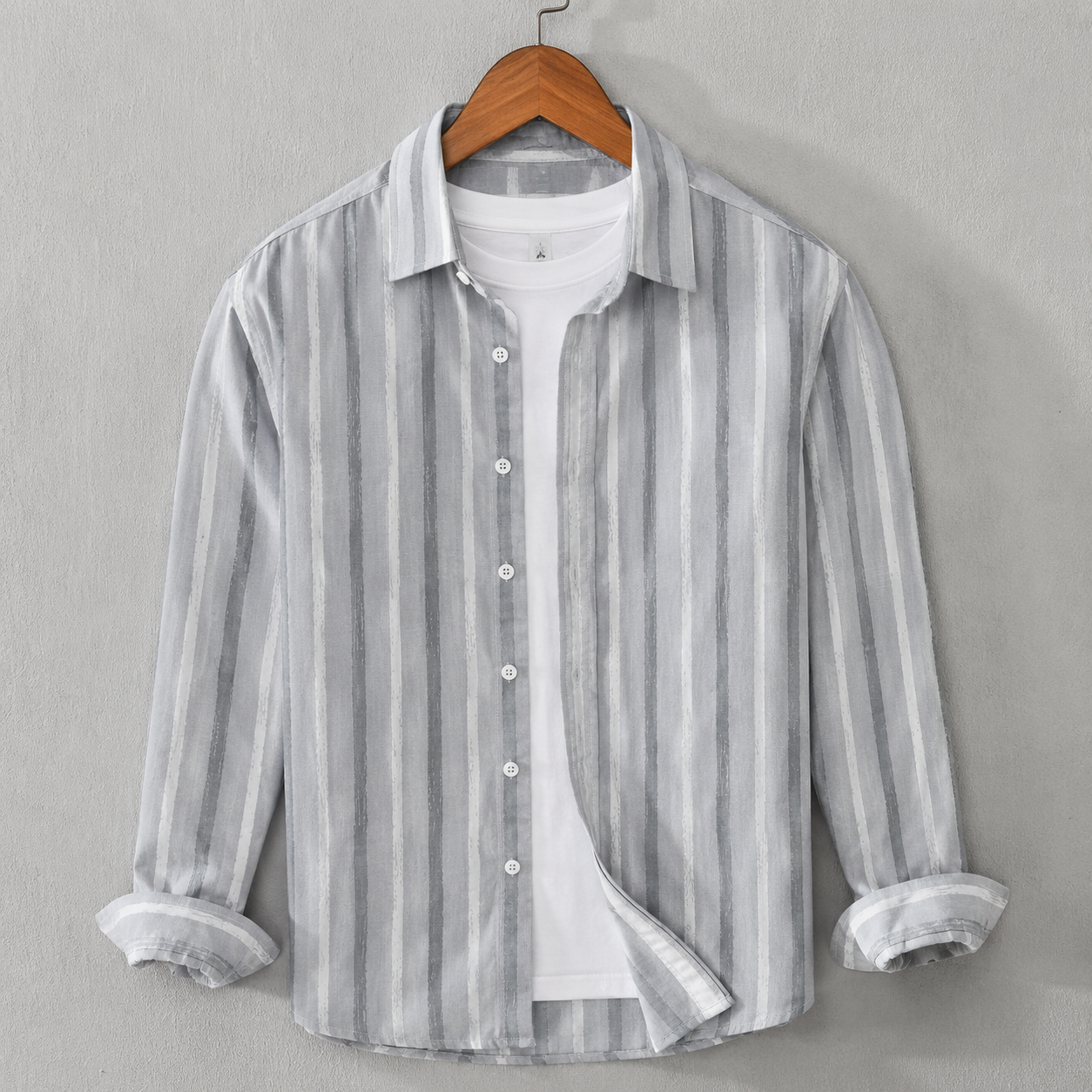 Grey Brush Print Cotton Shirt