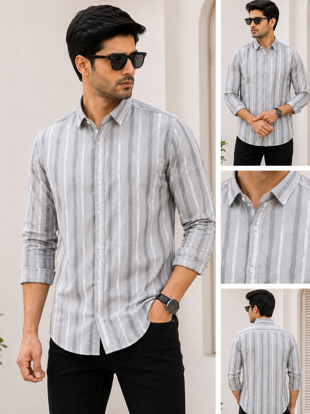 Grey Brush Print Cotton Shirt