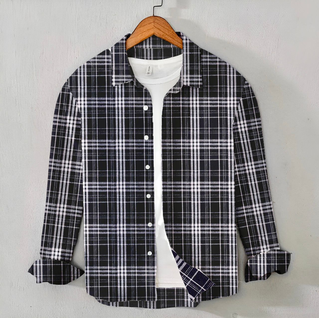 Men’s Flannel Shirt – Black & White Check