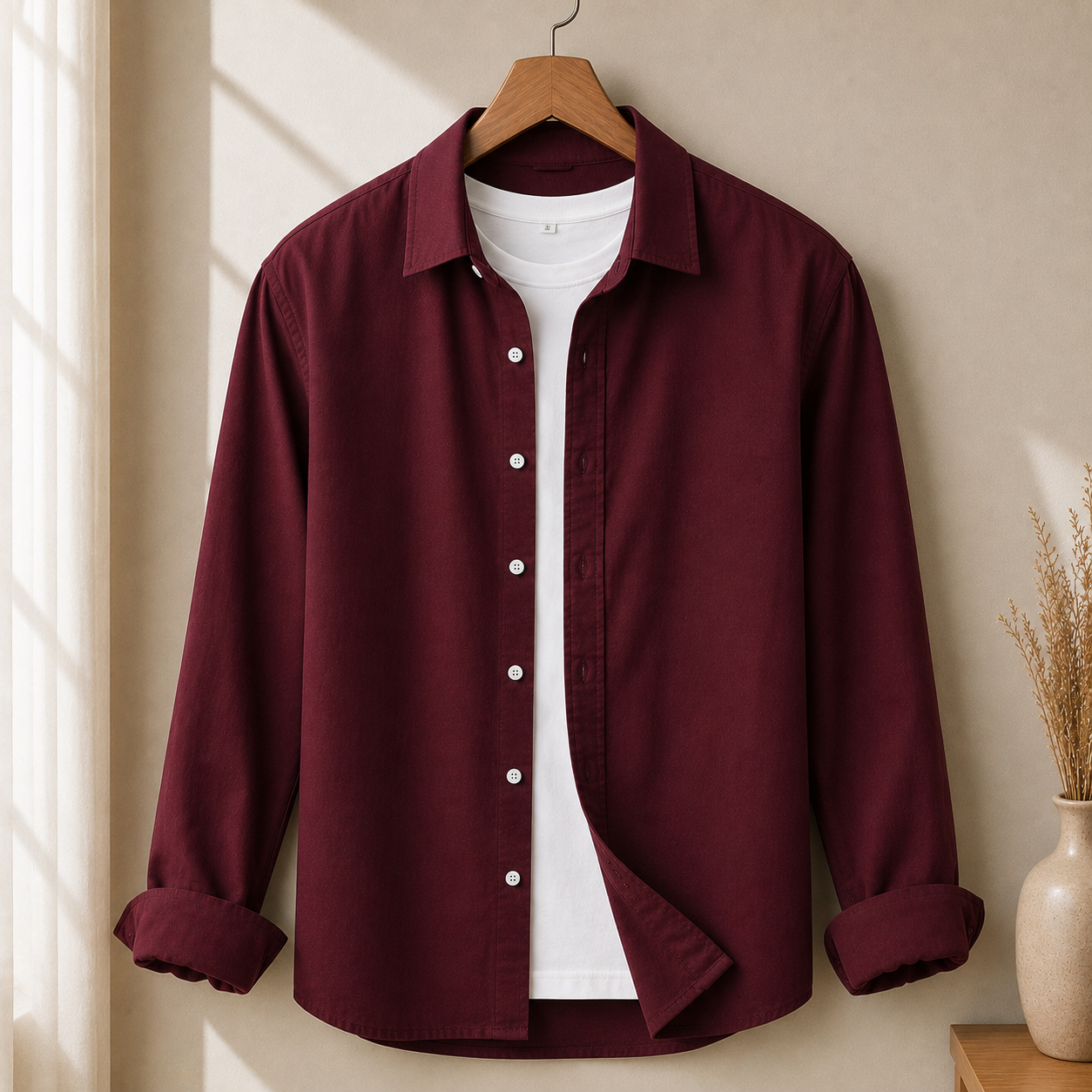 Cotton Chambray Shirt – Maroon