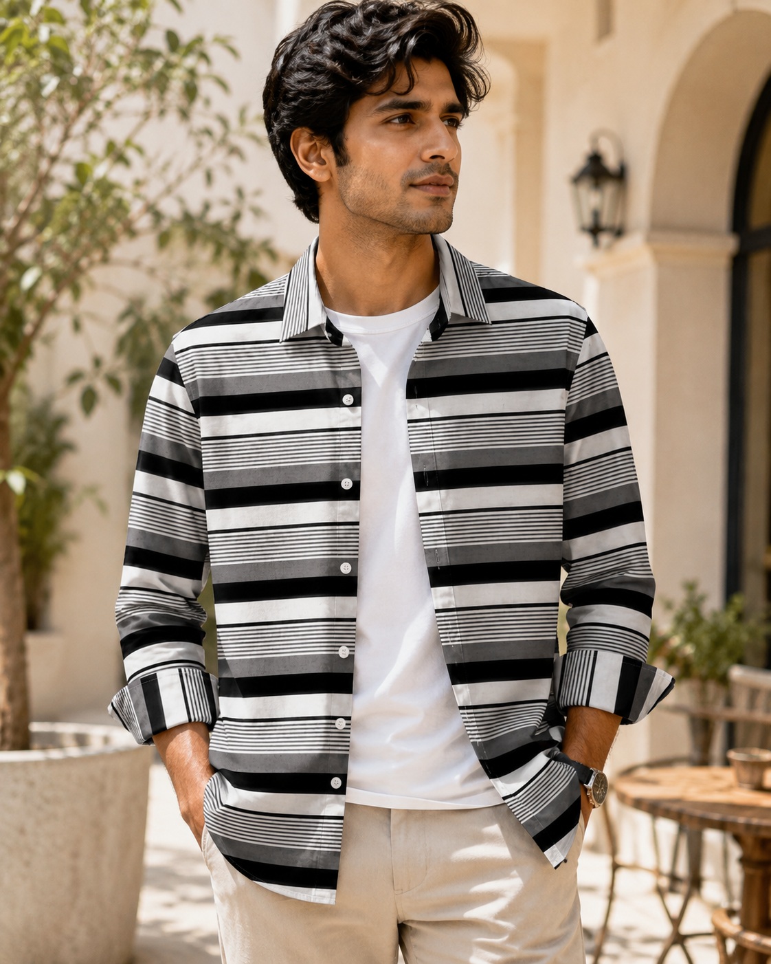Midnight Graphite Striped Shirt ( Old Money Style ) model pic 3