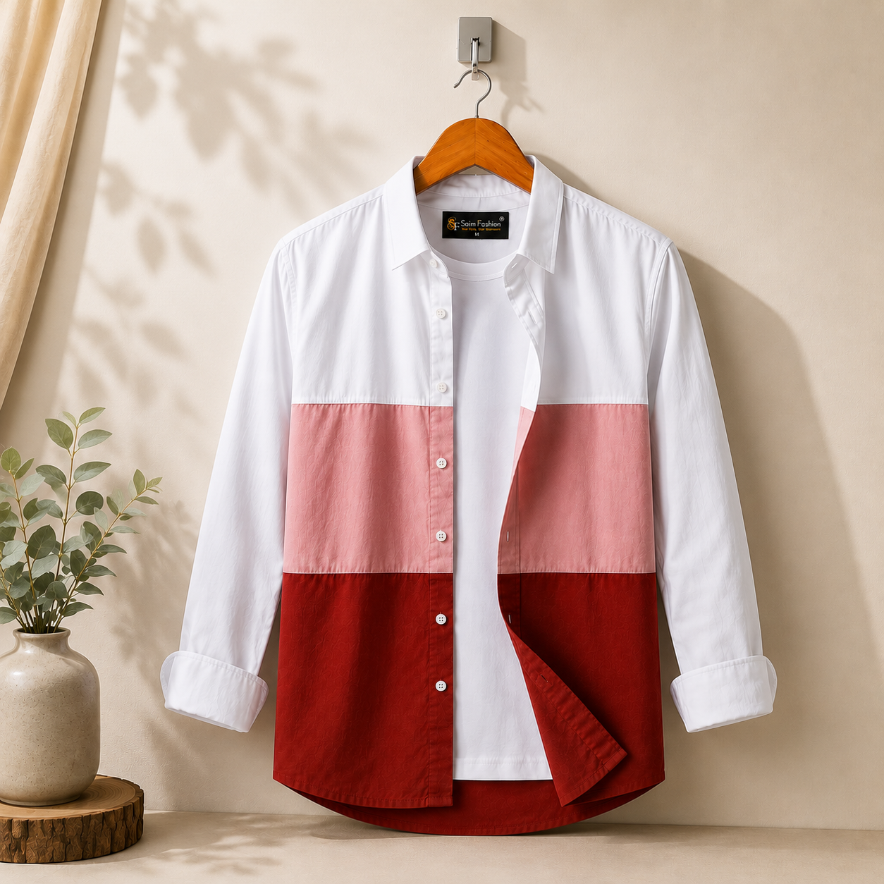 Premium Color Block Shirt Peach Rust