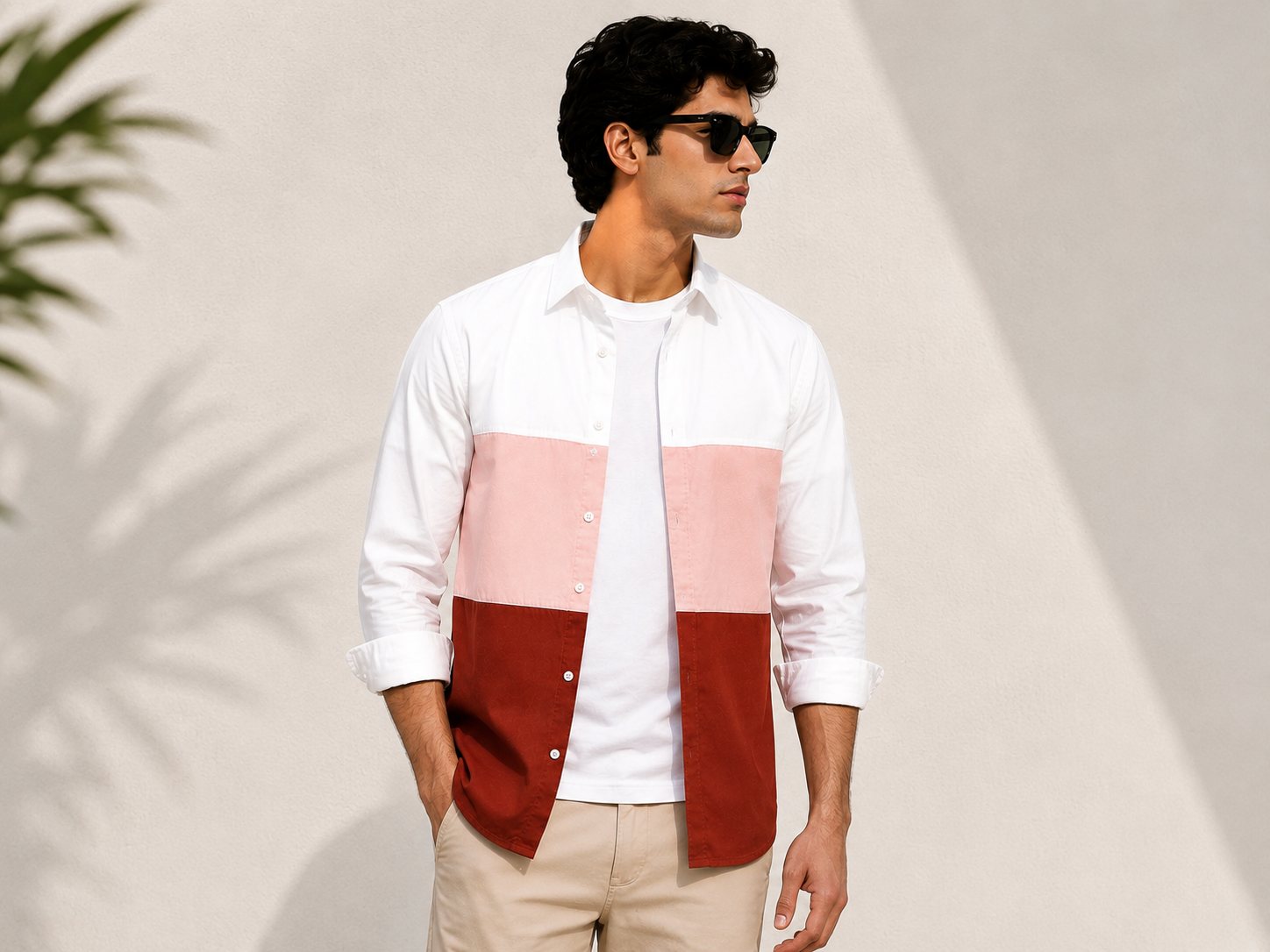 Premium Color Block Shirt Peach Rust