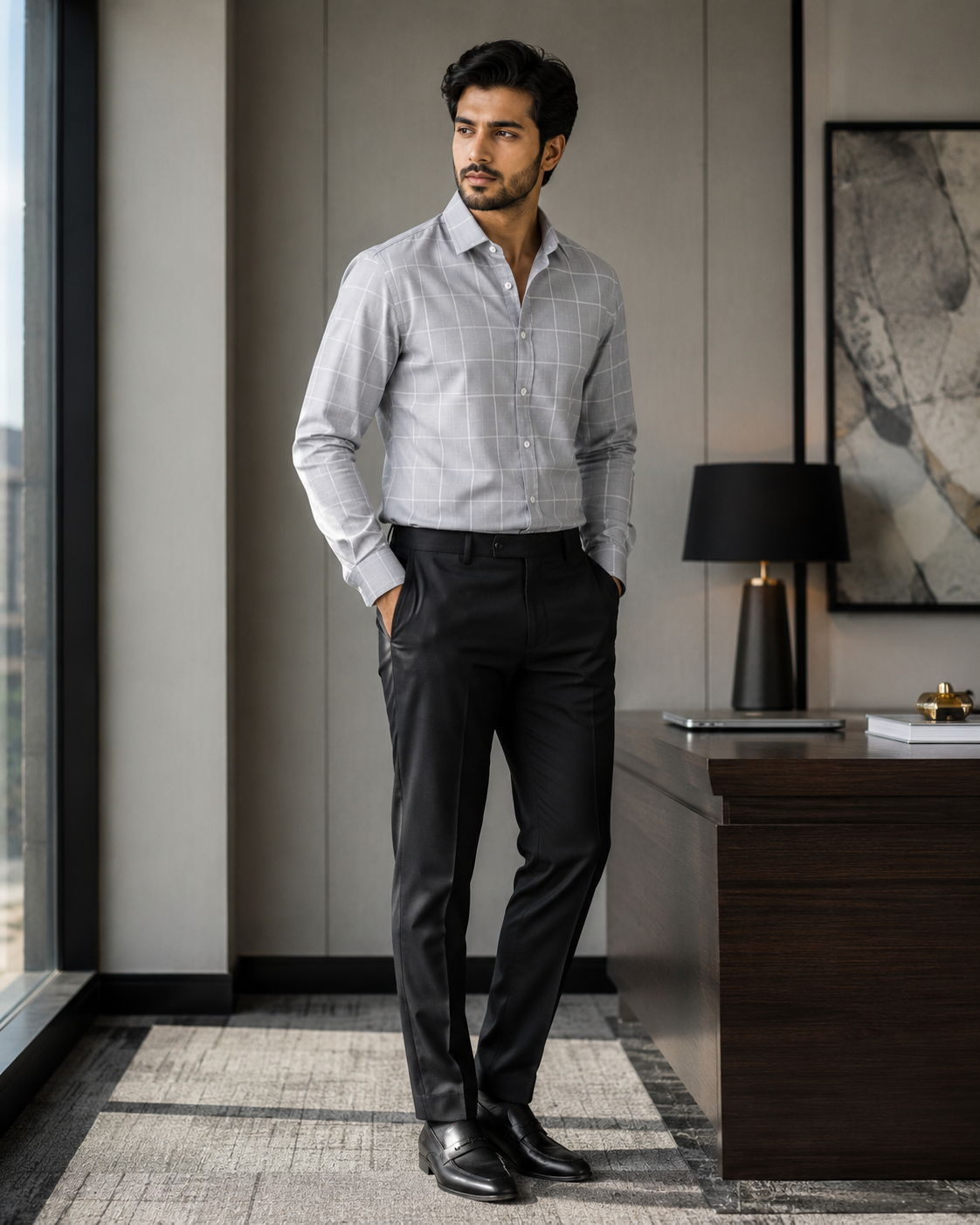 Silver Mist Checkered Shirt for Men model pic one