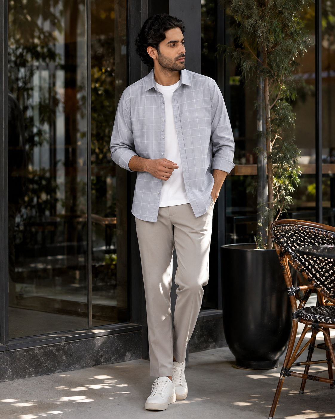 Silver Mist Checkered Shirt for Men model pic two