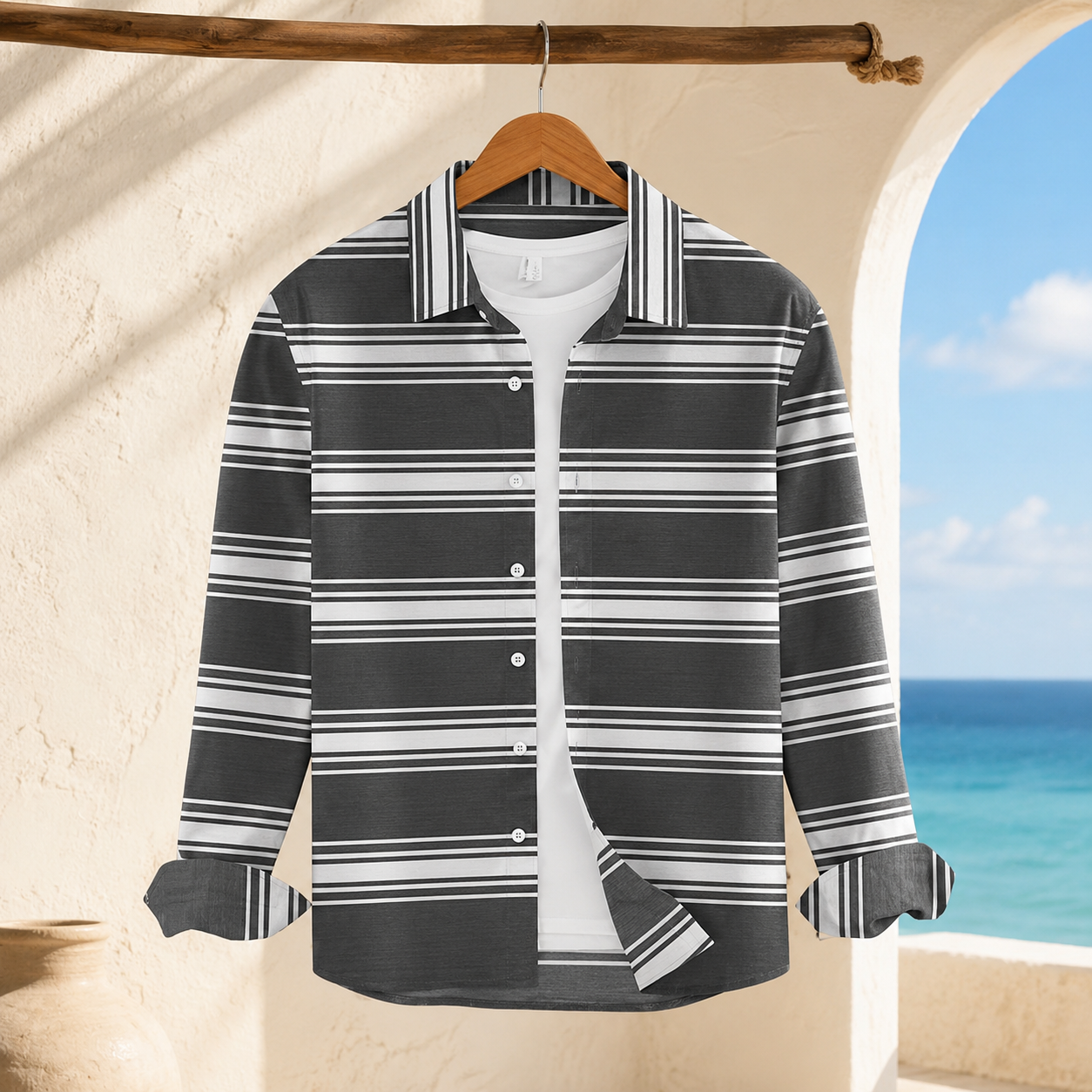 Smoke Ash Striped Shirt  (Old Money Style )display
