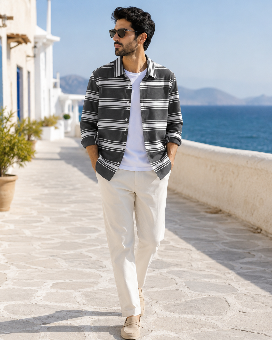 Smoke Ash Striped Shirt  (Old Money Style ) model pic 3