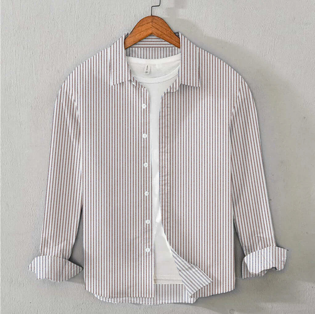 Striped Cotton Shirt - Brown