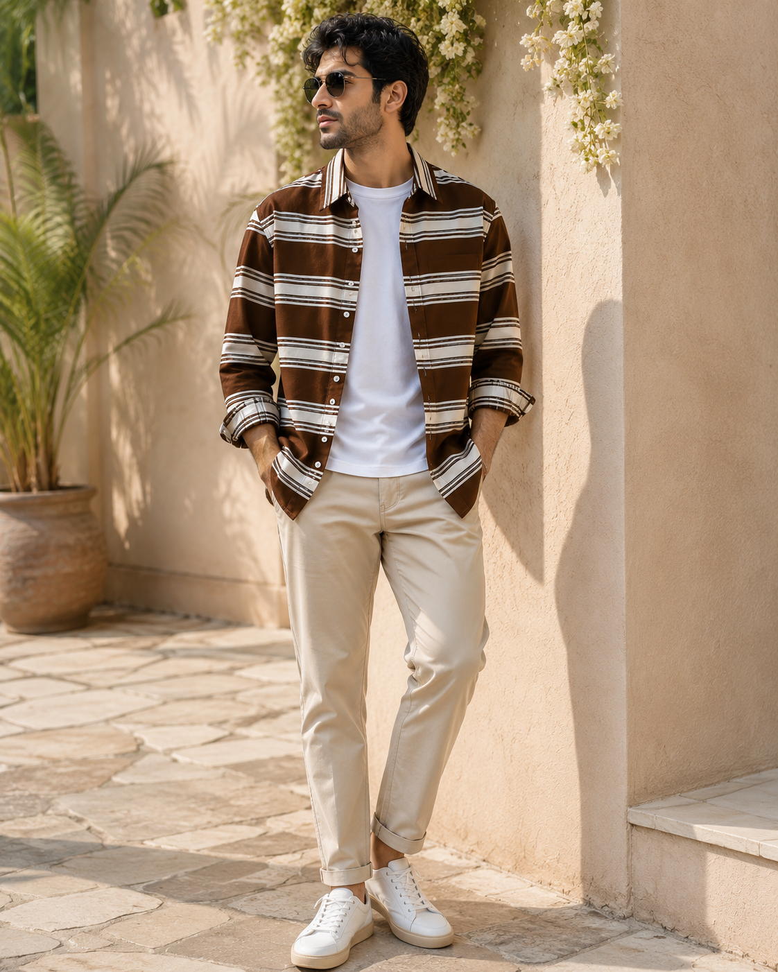 Walnut Brown Striped Shirt ( Old Money Style ) model pic 1