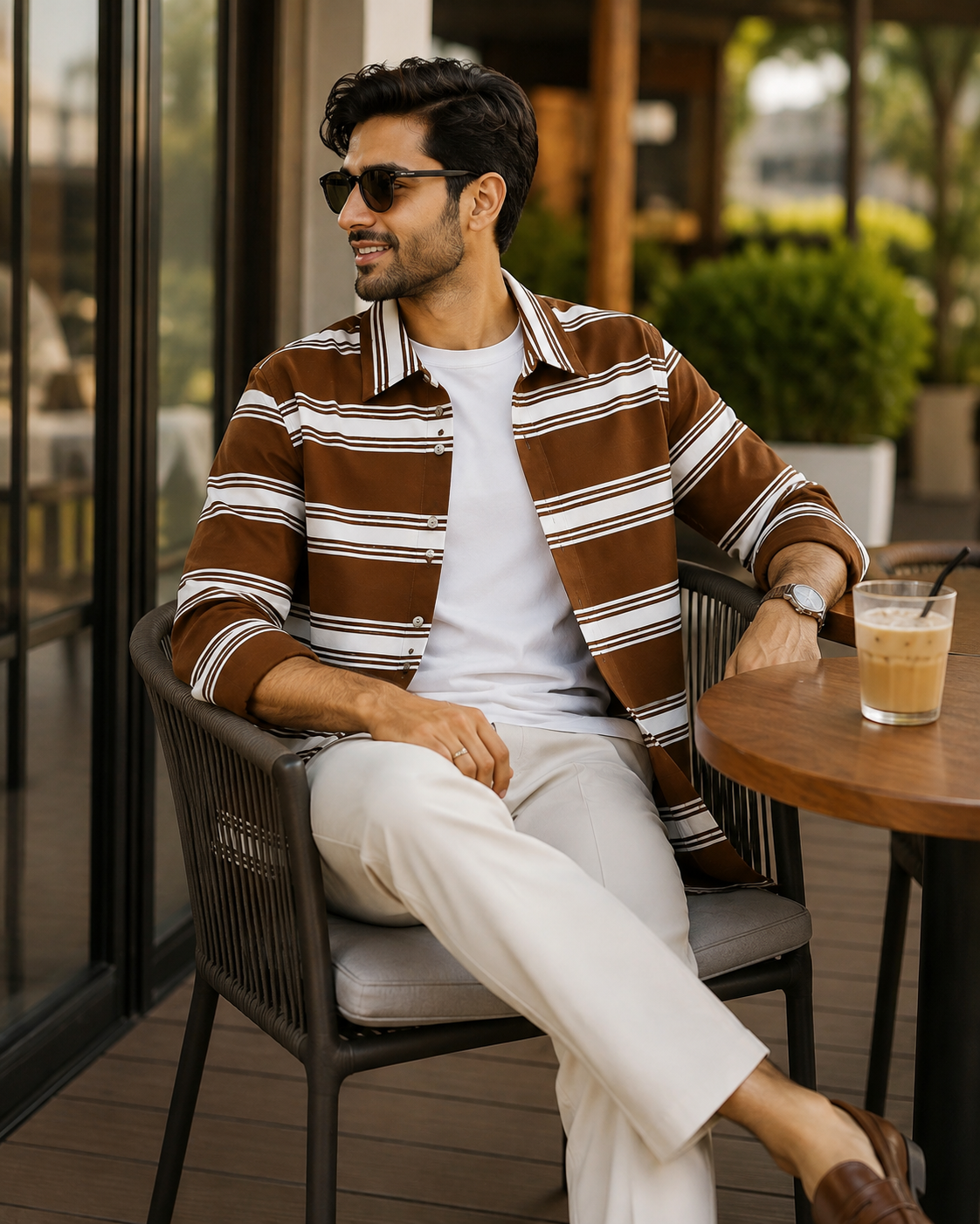 Walnut Brown Striped Shirt ( Old Money Style ) model pic 2
