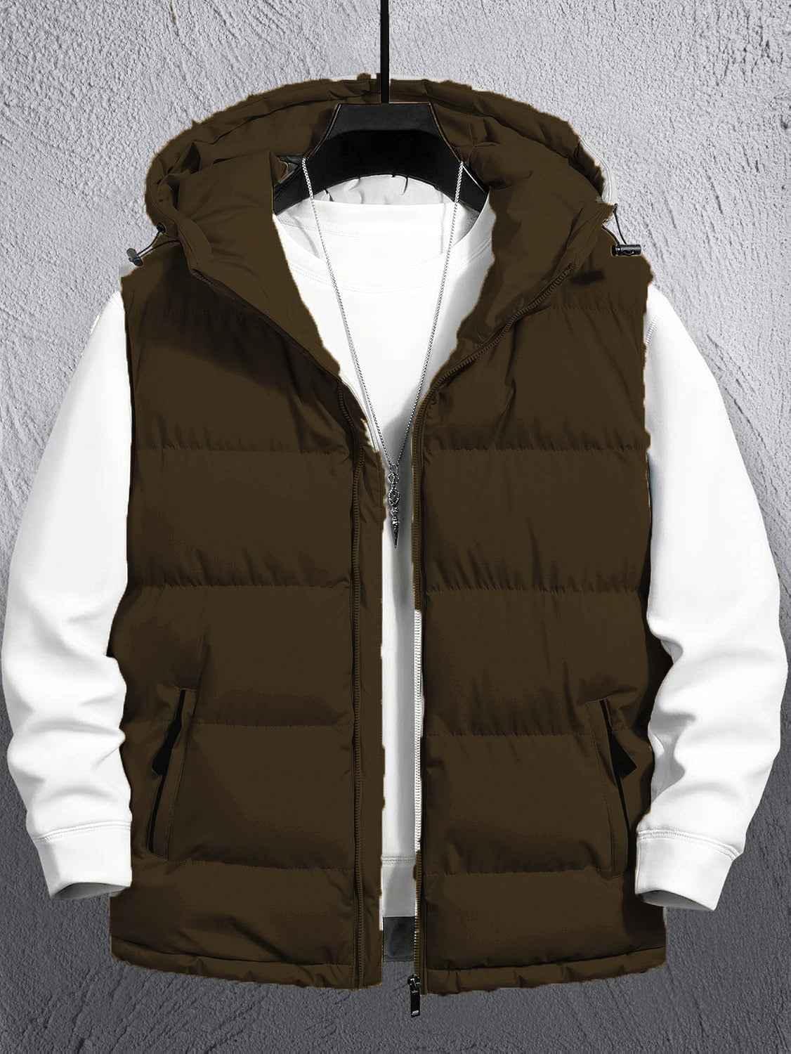 Sleeveless Puffer Hooded Jacket (Bronze)