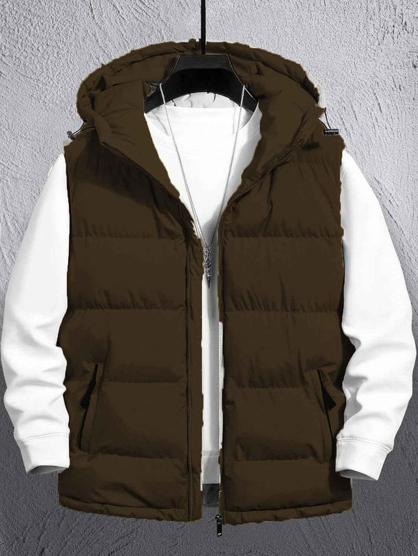 Sleeveless Puffer Hooded Jacket (Bronze)