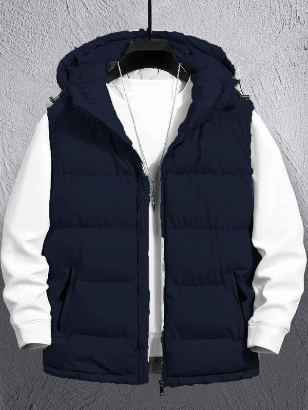 Sleeveless Puffer Hooded Jacket (Navy)