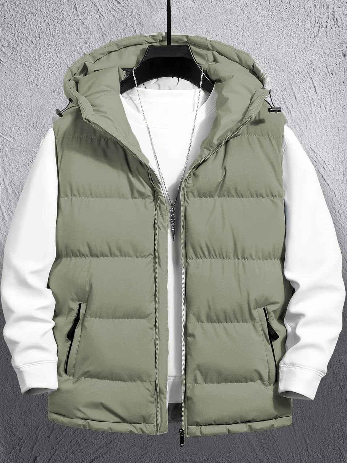 Sleeveless Puffer Hooded Jacket (Laurel Green)