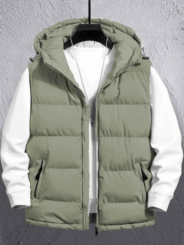 Sleeveless Puffer Hooded Jacket (Laurel Green)
