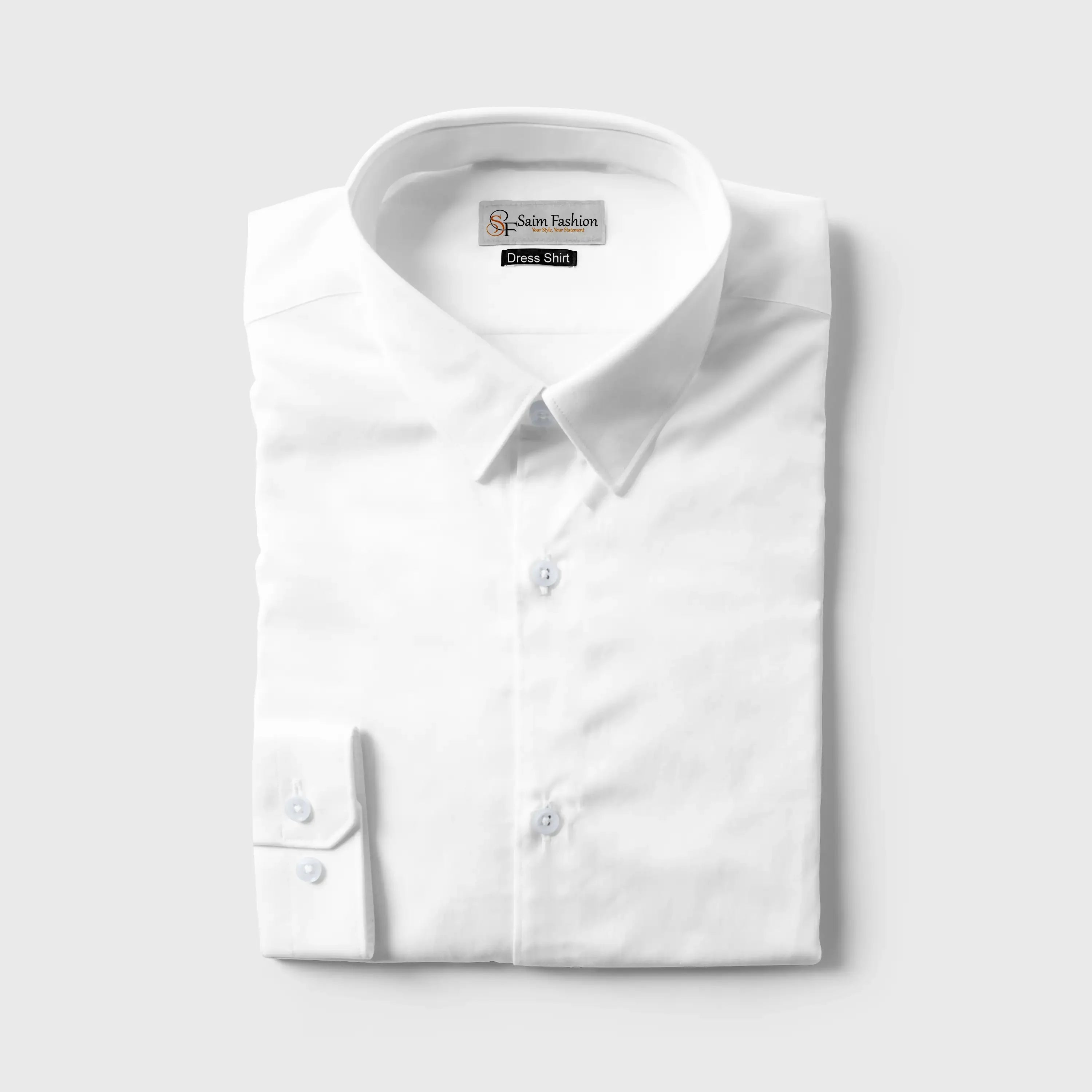 Men’s Essential Cotton Dress Shirt - White - Saim Fashion