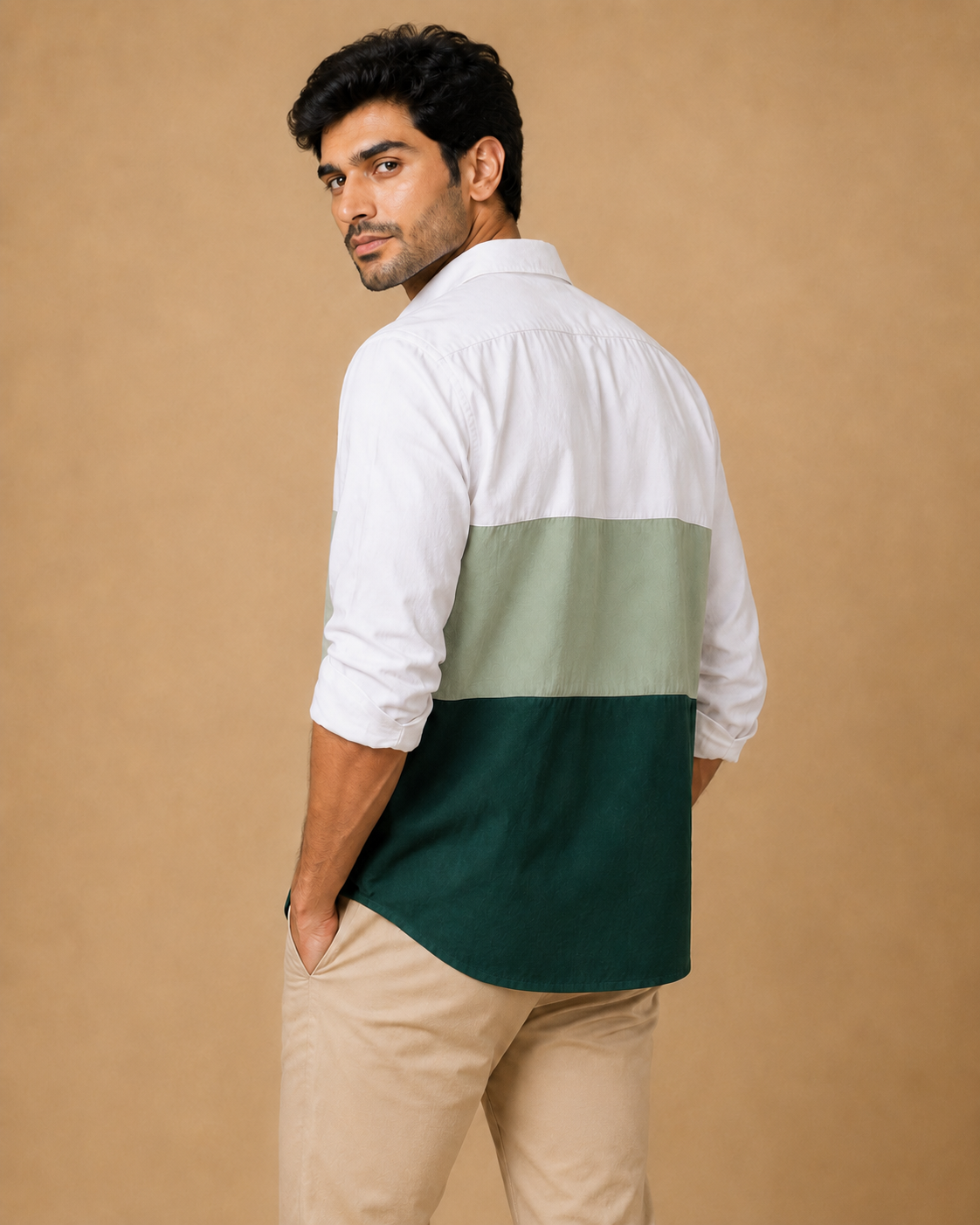 Chambray Color Block Shirt – Tea & Forest Green