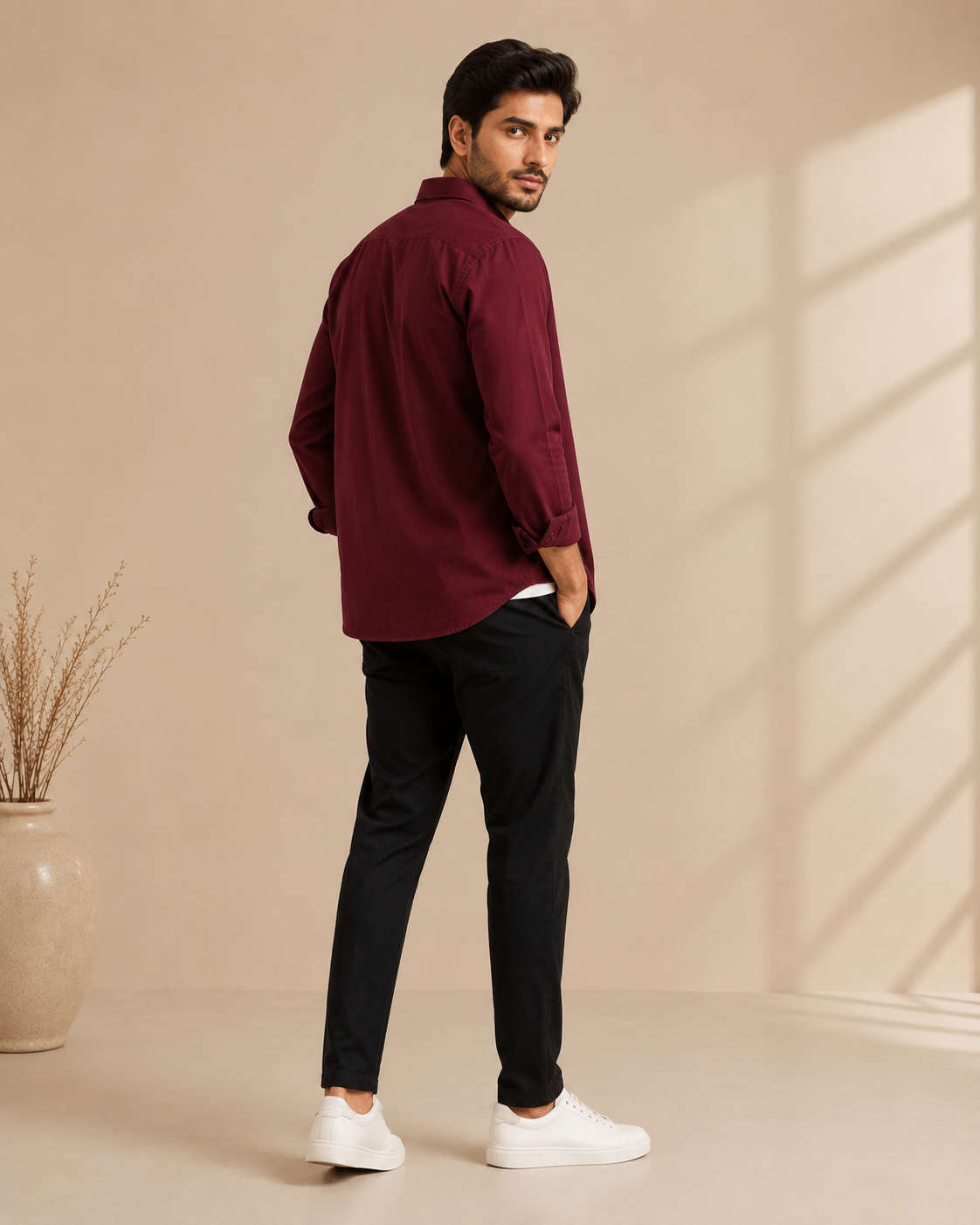 Cotton Chambray Shirt – Maroon