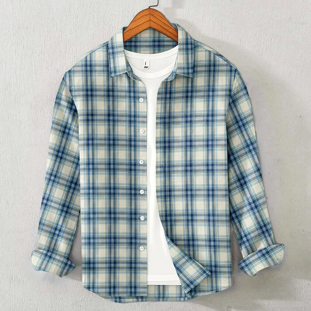 Cotton Checkered Shirt (Blue & Cream)