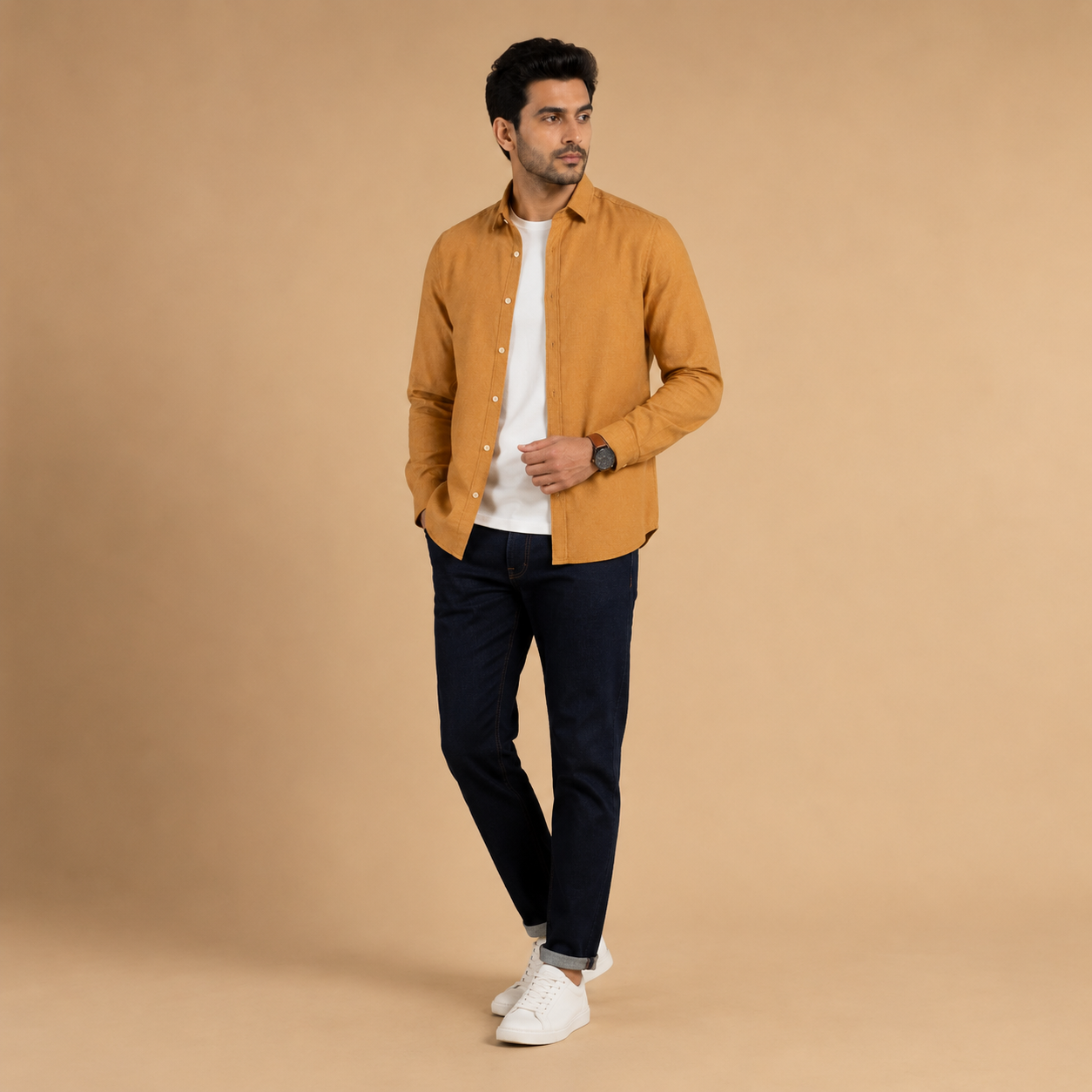 Cotton Chambray Shirt – Caramel Yellow