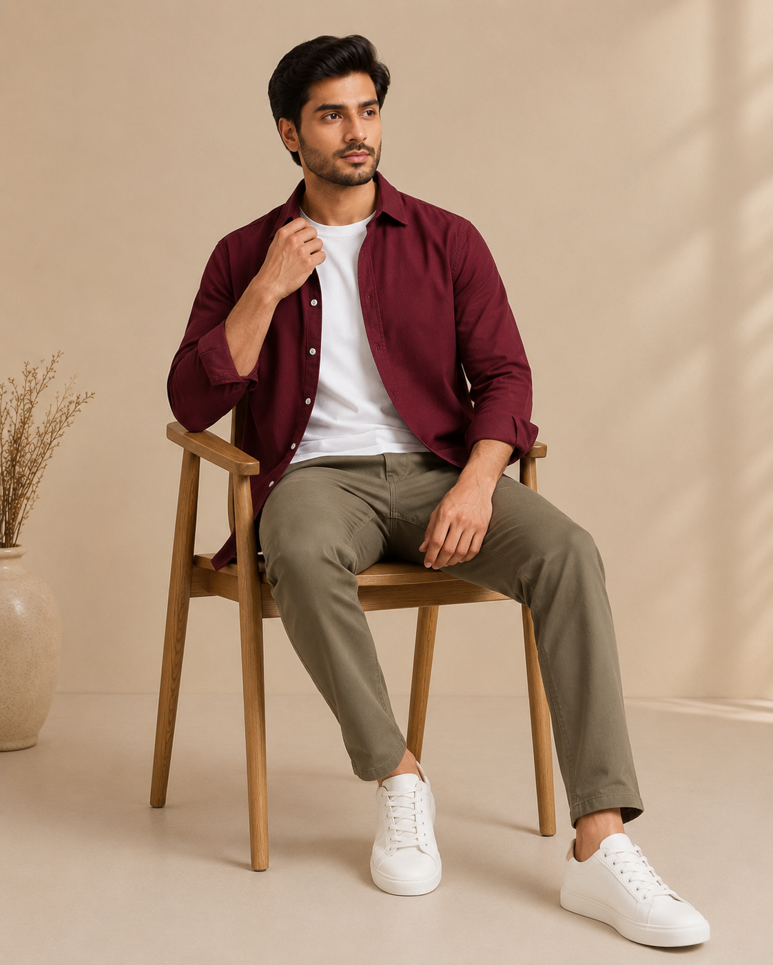 Cotton Chambray Shirt – Maroon