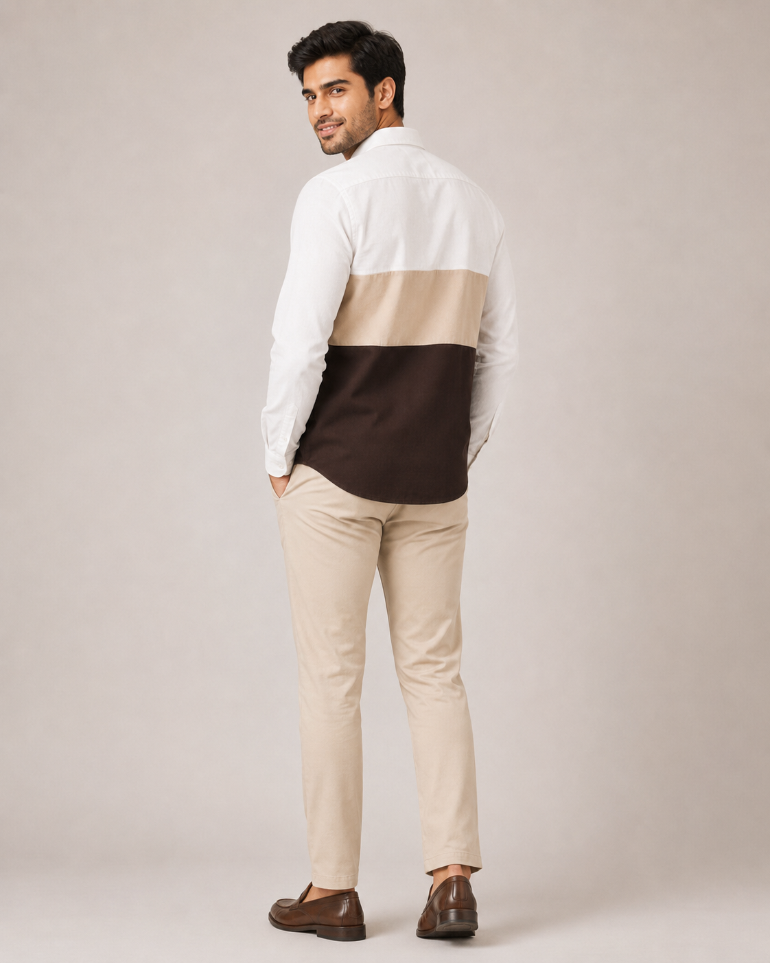 Chambray Color Block Shirt – Sand Chocolate