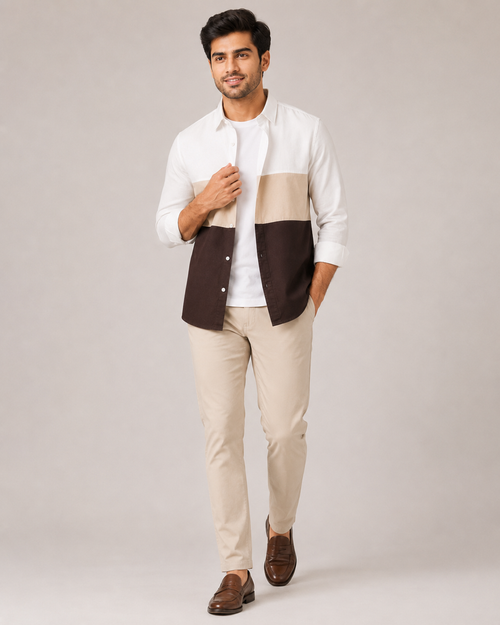 Chambray Color Block Shirt – Sand Chocolate