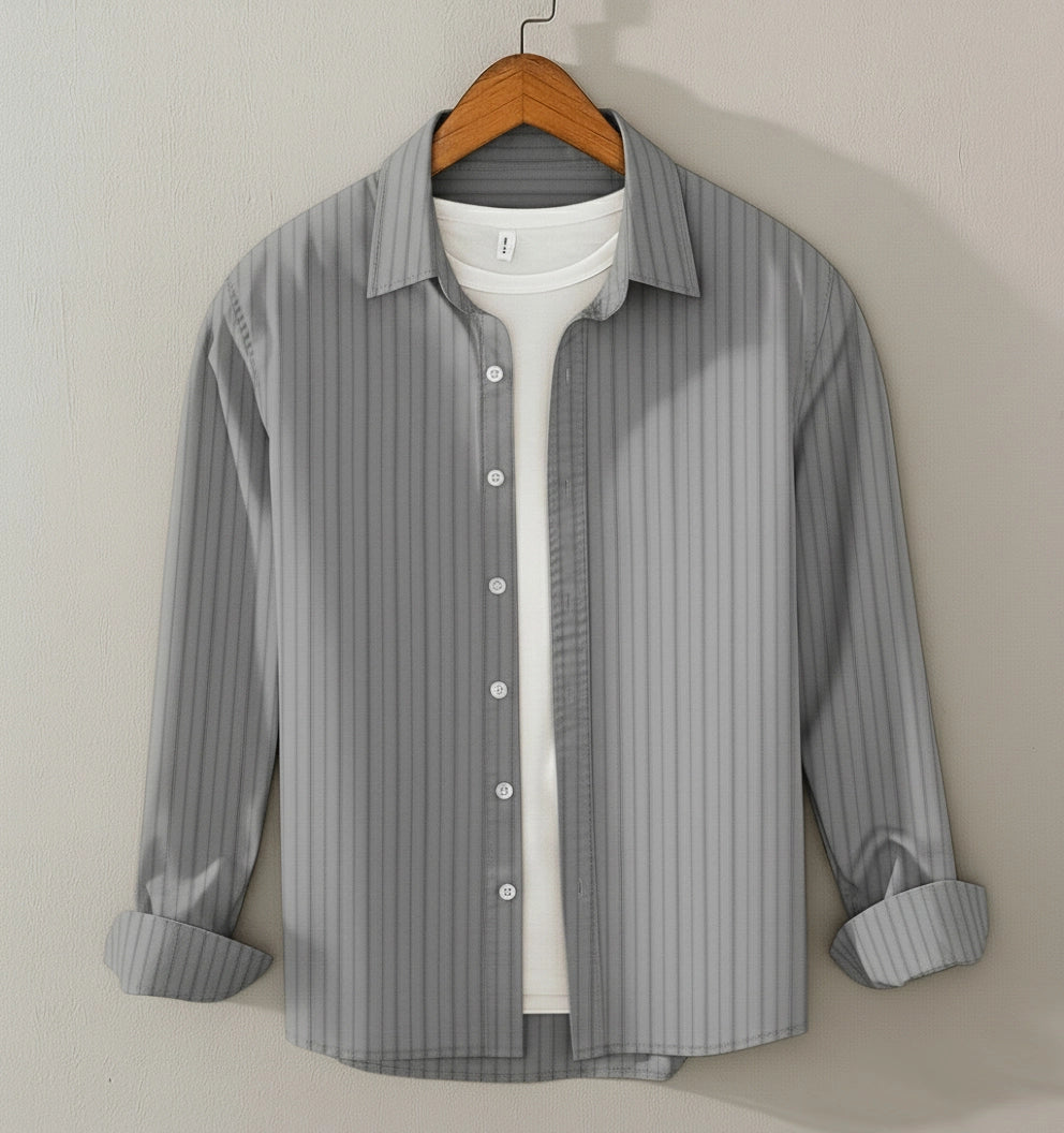 Mens Cotton Shirt (Gray Stripes)