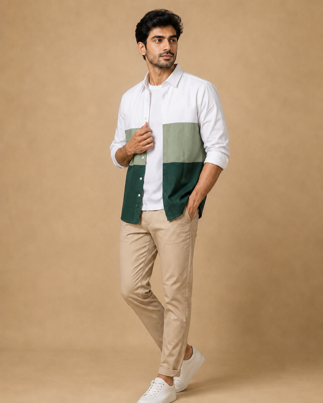 Chambray Color Block Shirt – Tea & Forest Green