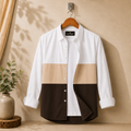 Chambray Color Block Shirt – Sand Chocolate