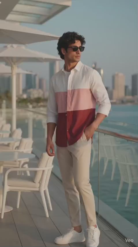 Premium Color Block Shirt (Peach & Rust)