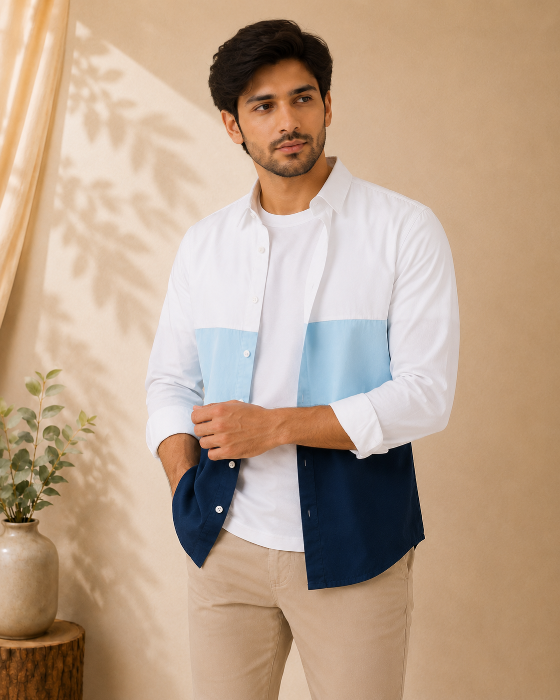 Chambray Color Block Shirt – Light Blue Zinc