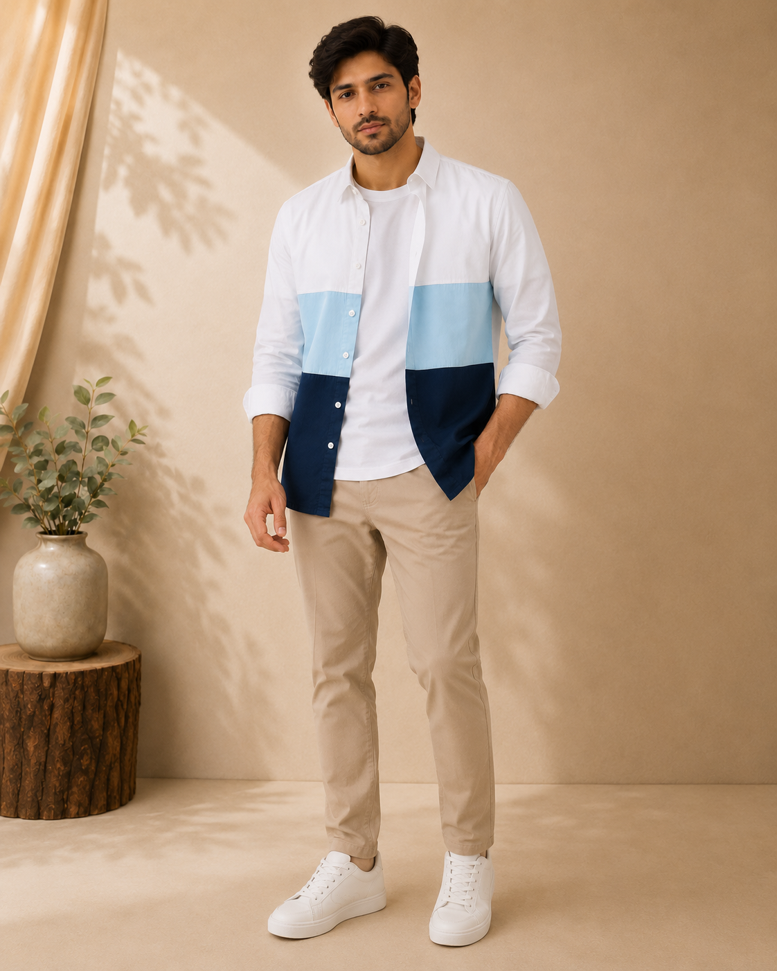 Chambray Color Block Shirt – Light Blue Zinc