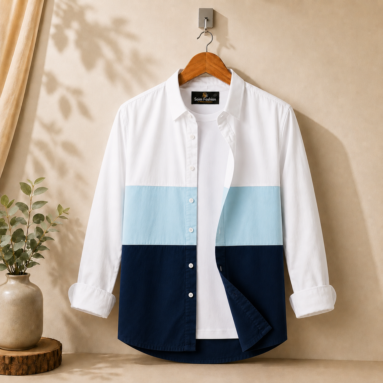 Chambray Color Block Shirt – Light Blue Zinc