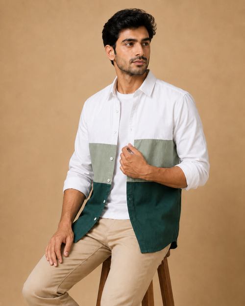 Chambray Color Block Shirt – Tea & Forest Green